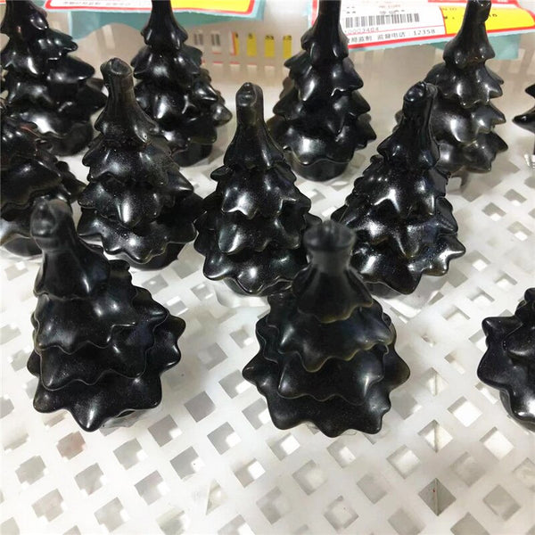 Healing Natural Crystal Gold Obsidian Christmas Trees For Home Office Table Decoration Hand Carved Reiki Gem Stone Statue Jewelr