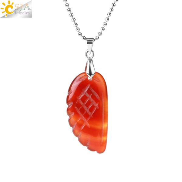 Natural Gem Stone Angel Wing Necklaces Pendants