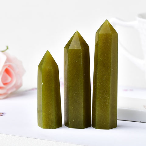 1PC Natural Crystal Point Olivine Healing Obelisk Green Quartz Wand Beautiful Ornament for Home Decor Energy Stone Pyramid