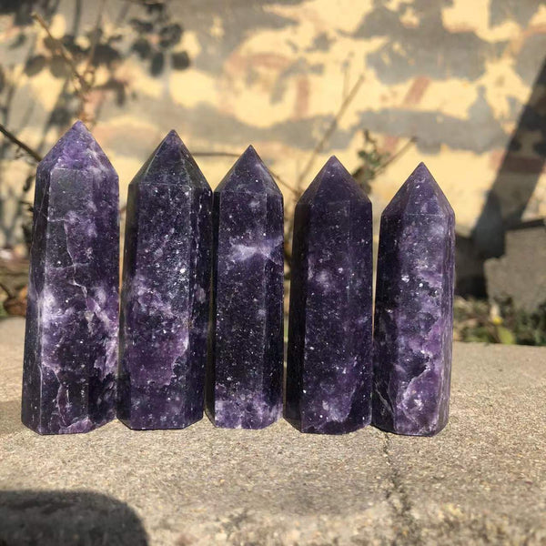 4PCSLEPIDOLITE Crystal Hexagon Wand Point
