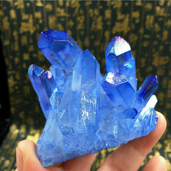 blue Titanium Rainbow Aura Lemurian Quartz cluster Crystal Point healing