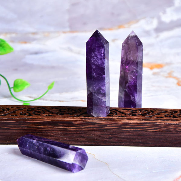 Natural Amethyst Point Crystal Healing Energy Stone Natural Quartz Home Decor Reiki Polished Crafts 50-80mm Stone Carved 1PC