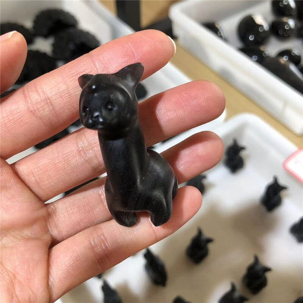 1pcs Natural Obsidian Crystal Cute Alpaca Hand Carved Gemstones For Gift