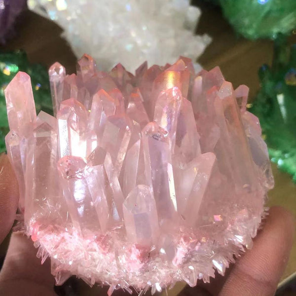 Natural pink crystal electroplating crystal cluster, crystal pendant treatment