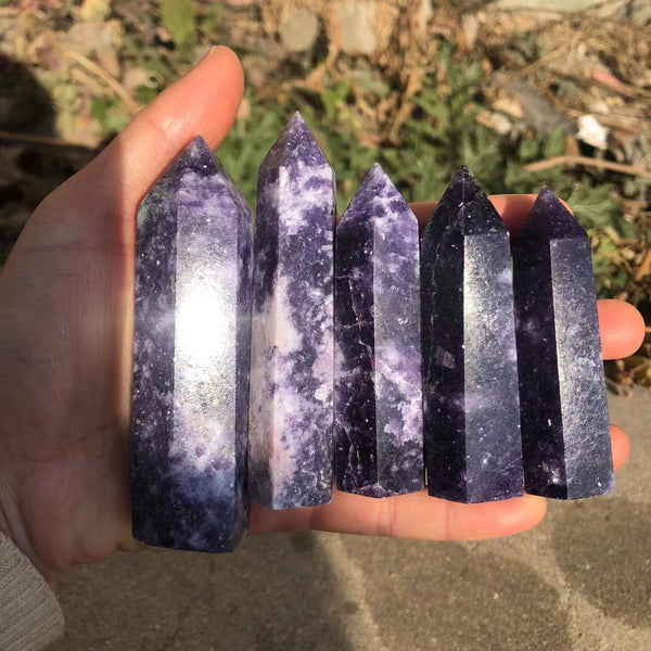 4PCSLEPIDOLITE Crystal Hexagon Wand Point