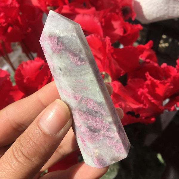 Pink Tourmaline Crystal Spots Point 70-80mm