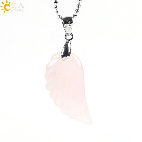 Natural Gem Stone Angel Wing Necklaces Pendants