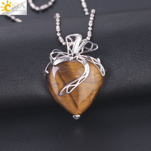 Natural Stone Necklace Tiger Eye Purple Crystal Pendant
