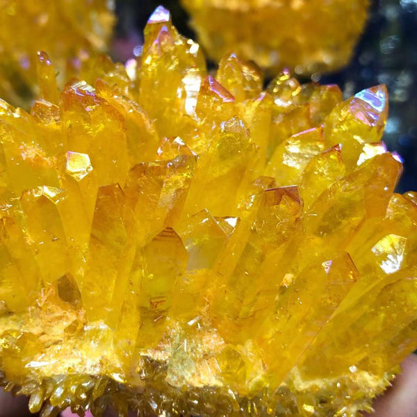Natural crystal cluster electroplated yellow quartz for Reiki processing