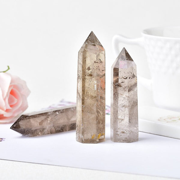 Natural Smoky Quartz Crystal Point Reiki Healing Stone Hexagonal Prisms Obelisk Wand Tower Energy Meditation DIY Gift