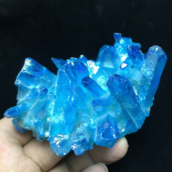 Blue halo quartz crystal vug titanium bismuth silicon cluster rainbow