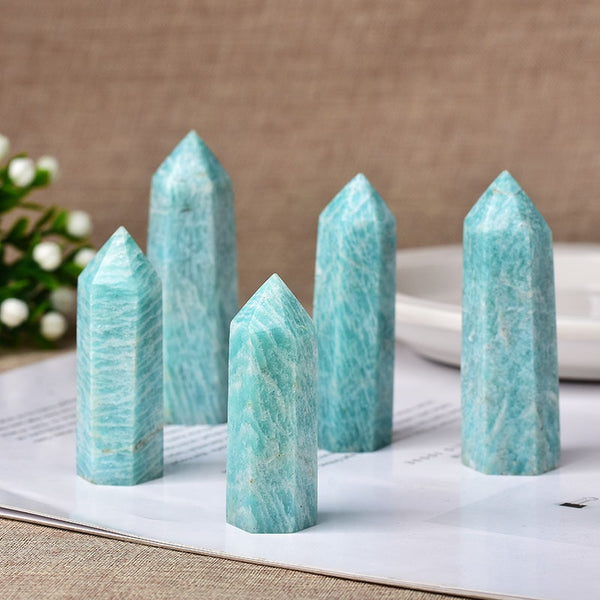 1pc Natural Crystal Point amazonite Healing Obelisk reseda Quartz Wand green Ornament for Home Decor Reiki Energy Stone Pyramid