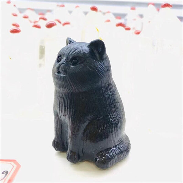 New Arrivals Semi-precious Stone Crafts Carved Natural Black Obsidian Lovely Cat For Gift