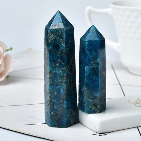 Natural Dark Color Blue Apatite Crystal Point Healing Stone Obelisk Quartz Wand Beautiful Ornament for Home Decor Energy Stone