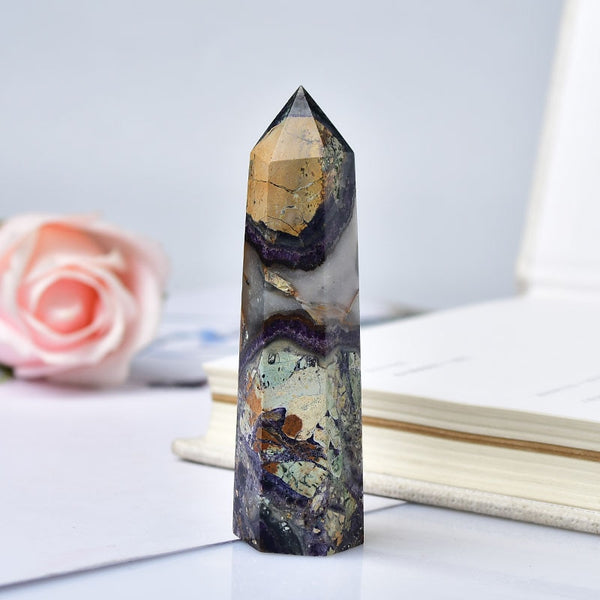 Natural Crystal Point Calcite Healing Stone Obelisk Colorful Quartz Wand Beautiful Ornament for Home Decor Energy Stone Pyramid