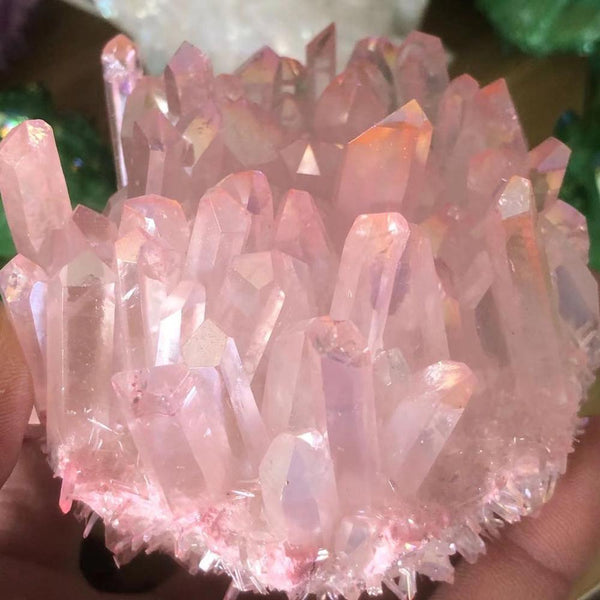 Natural pink crystal electroplating crystal cluster, crystal pendant treatment