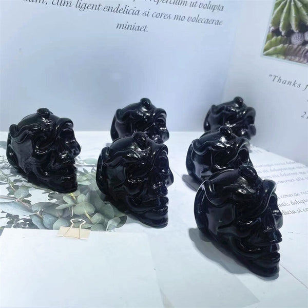 Natural Quartz Stones Reiki Healing Crystals Crafts Black Obsidian Skulls For Meditation Decoration