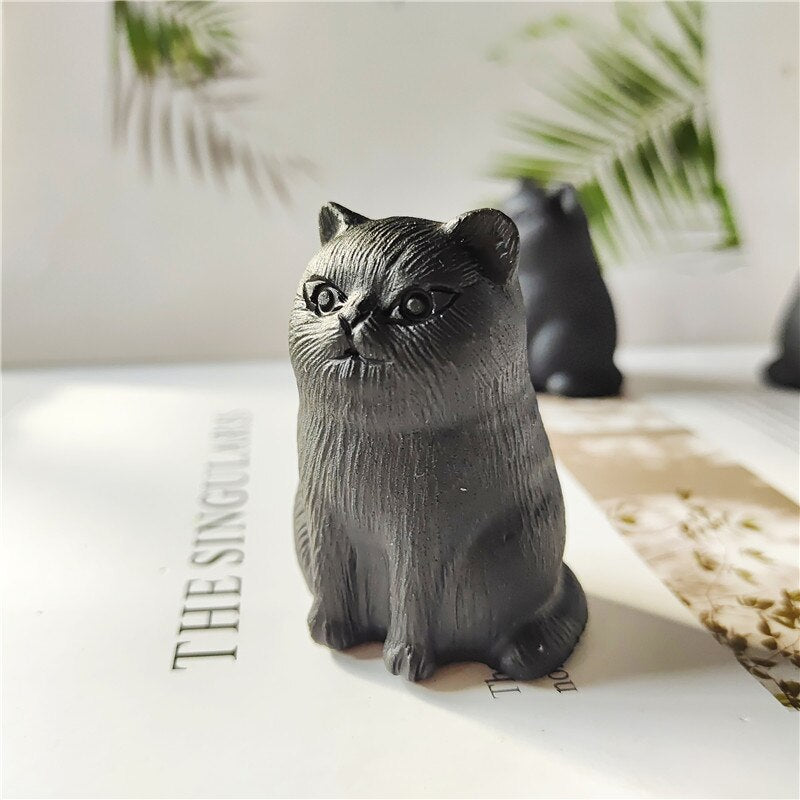 Natural Crystal Cat Black Obsidian Quartz Statue Healing Animals Figurines Reiki Lucky Stones Home Decor Wholesale