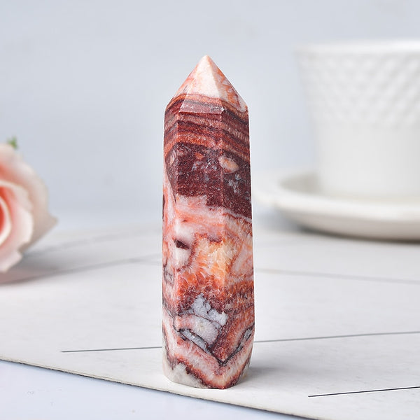 Natural Crystal China Rhodochrosite Quartz Point Healing Stone Hexagonal Prisms 50-90mm Obelisk Wand Treatment Stone DIY Gift