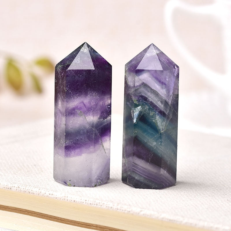 1PC Natural Fluorite Hexagonal Column Crystal Point Healing Wand Mineral Crystal Home Decoration Stone 45-55mm Handmade Ornament