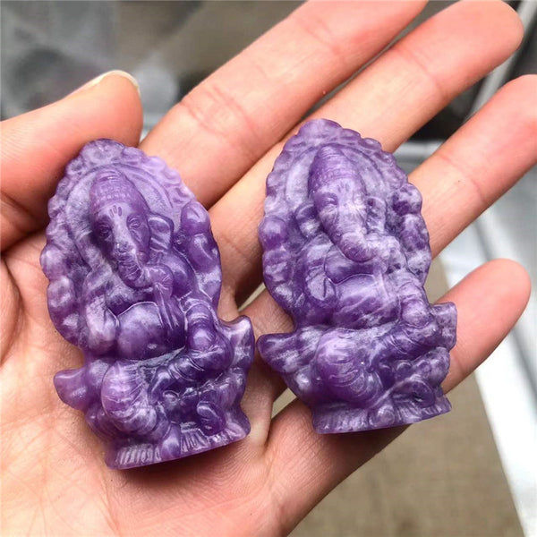 Lepidolite Elephant God Hand Carved Crystal Butterfly