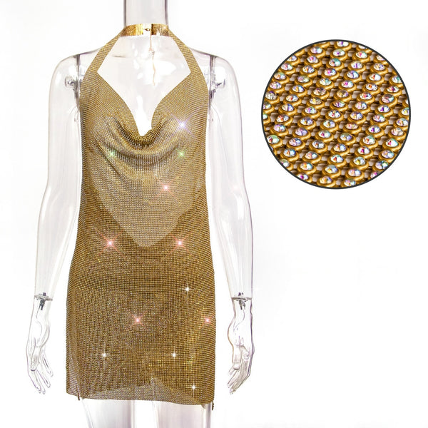 Sexy Backless Rhinestone Summer Dress