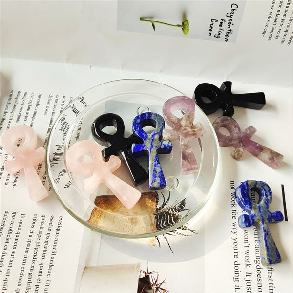 1pcs Natural Crafts Crystal Healing Stone Anka In Necklaces Cross Gemstone Egyptian Key Of Life
