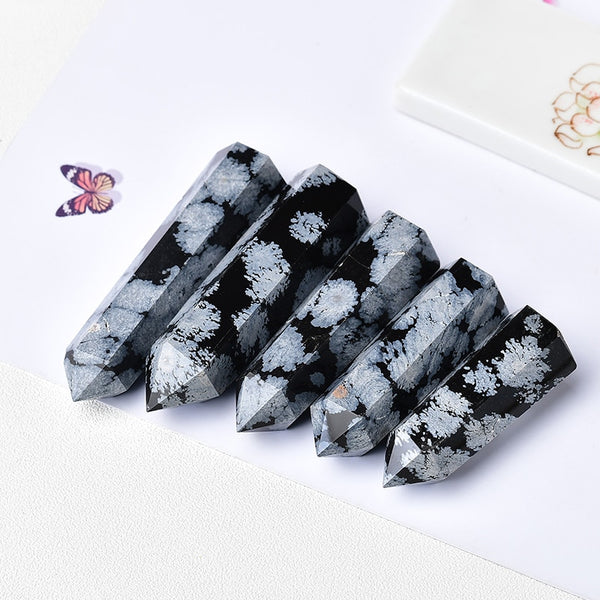 Natural Snowflake Obsidian Quartz Crystal Point Wand Healing Stone Energy Quartz Home Decoration Reiki Polished Stone Tower