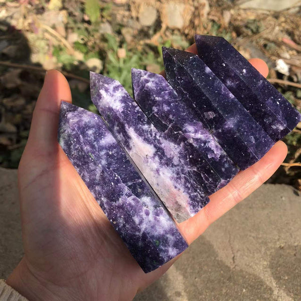 4PCSLEPIDOLITE Crystal Hexagon Wand Point
