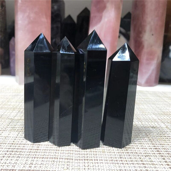Healing Crystals Wand Tower Natural Black Obsidian Point For Home Decoration