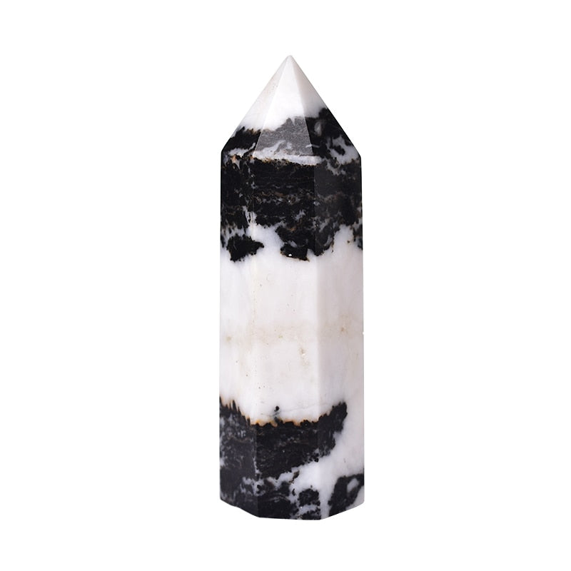 1pc Natural Stone Crystal Point Healing Obelisk Black and White Zebra Quartz Wand Beautiful Ornament for Home Decor Pyramid