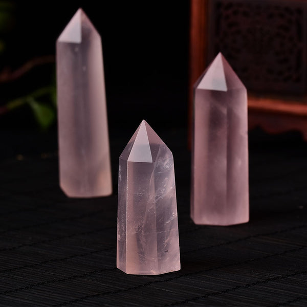 Natural Crystal Rose Quartz Point Healing Stone Hexagonal Prisms 50-80mm Obelisk Wand Treatment Ornaments Stone DIY Gift 1PC