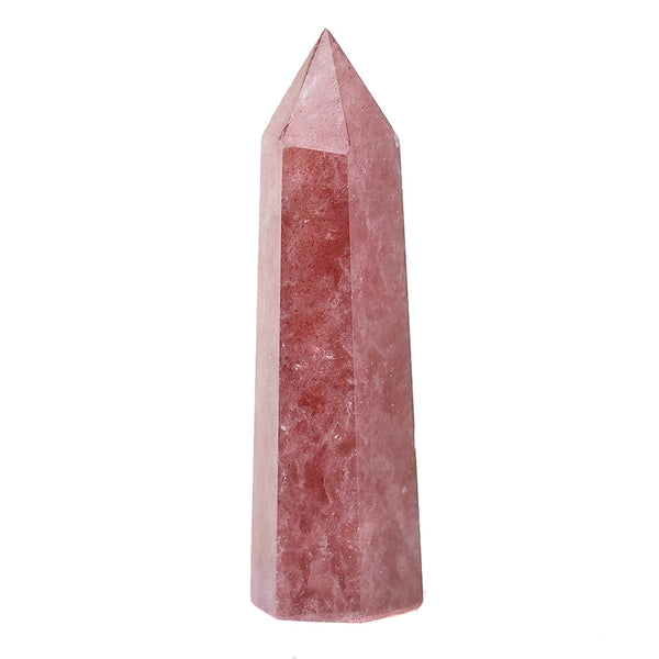Natural Crystal Point Strawberry Crystal Healing Stone Obelisk Quartz Wand Tower Ornament for Home Decor Energy Stone Pyramid