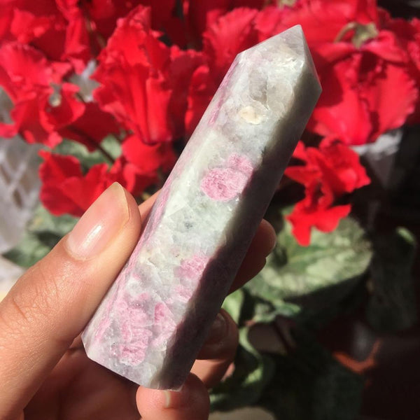 Pink Tourmaline Crystal Spots Point 70-80mm