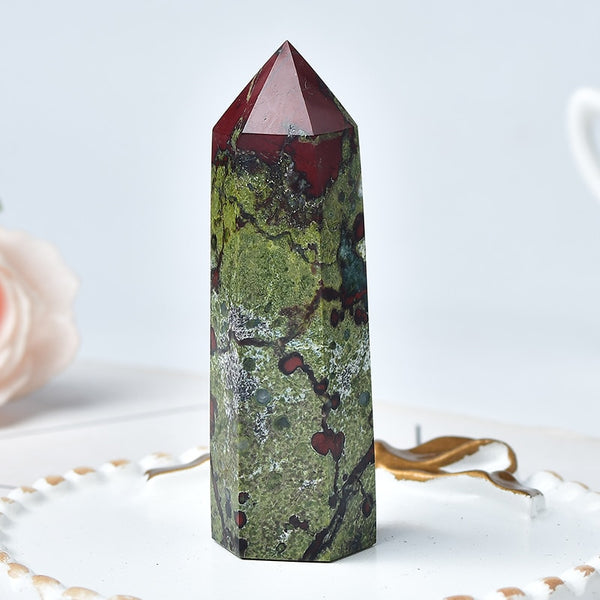 1PC Natural Dragon Blood Stone Crystal Point Reiki Healing Stone Hexagonal Prisms Obelisk Wand Tower Energy Meditation DIY Gift