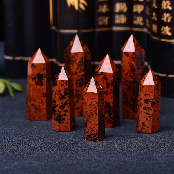 Natural Red obsidian Crystal Point Healing Stone Quartz Crystal Wand Red Stone 50-80mm for Home Decoration Mineral DIY Gift