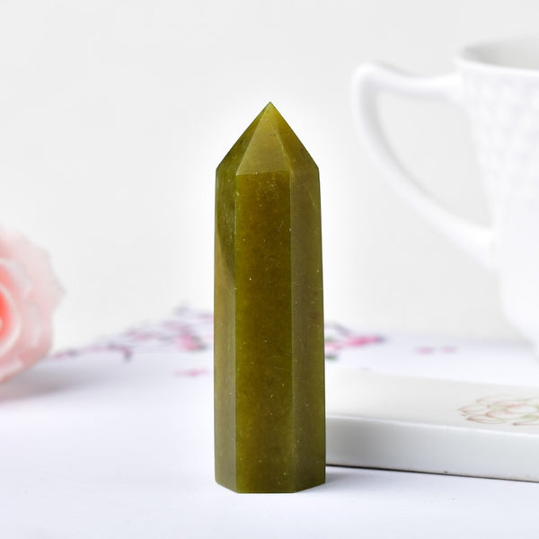 1PC Natural Crystal Point Olivine Healing Obelisk Green Quartz Wand Beautiful Ornament for Home Decor Energy Stone Pyramid