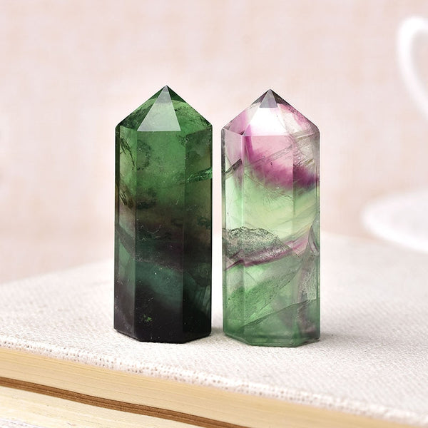 1PC Natural Fluorite Hexagonal Column Crystal Point Healing Wand Mineral Crystal Home Decoration Stone 45-55mm Handmade Ornament