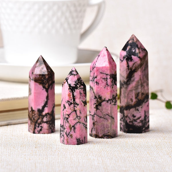 1pc Natural Quartz Point Rhodonite Healing Obelisk Pink Stone Wand Rhodochrosite Ornament for Home Decor Energy Stone Pyramid