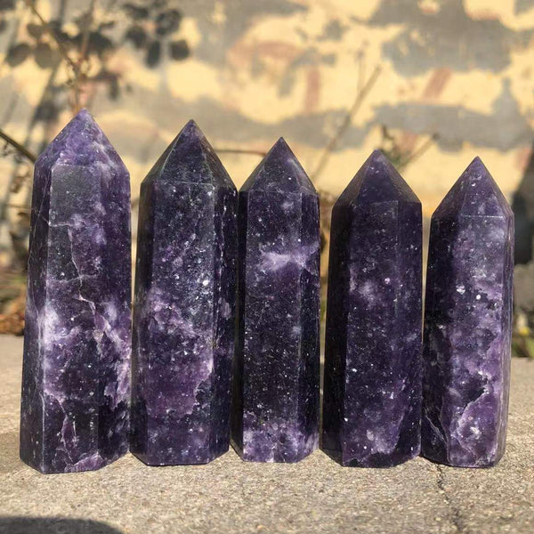 4PCSLEPIDOLITE Crystal Hexagon Wand Point