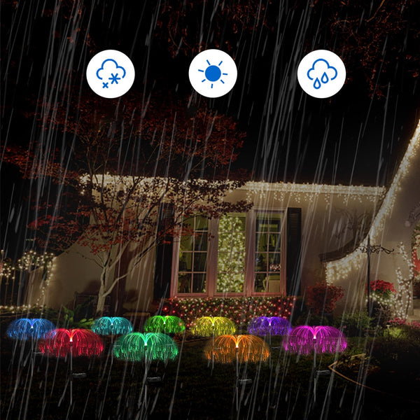 2pcs LED Solar Light Outdoor Fiber Optic Jellyfish Colorful Lamp Color Changing Garden Ground Lawn Pathway Street Lighting Decor