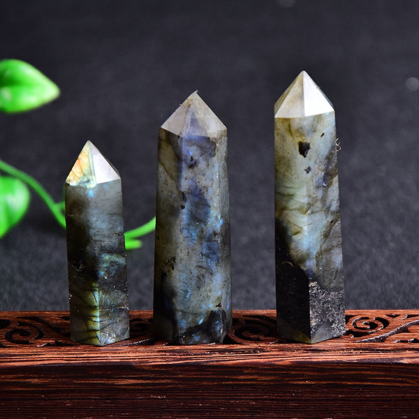 Natural Crystal labradorite Quartz Point Healing Stone Hexagonal Prisms 50-80mm Obelisk Wand Treatment Stone DIY Gift 1PC