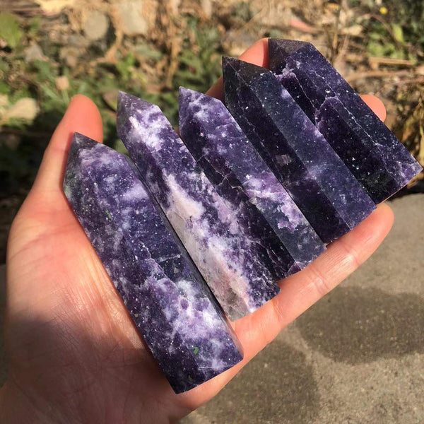4PCSLEPIDOLITE Crystal Hexagon Wand Point