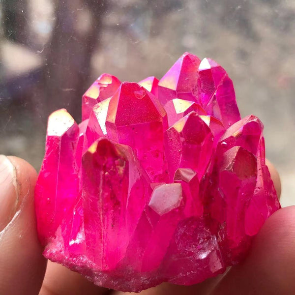 Red Titanium Rainbow Halo Lemuria Quartz Cluster Crystal Point Healing
