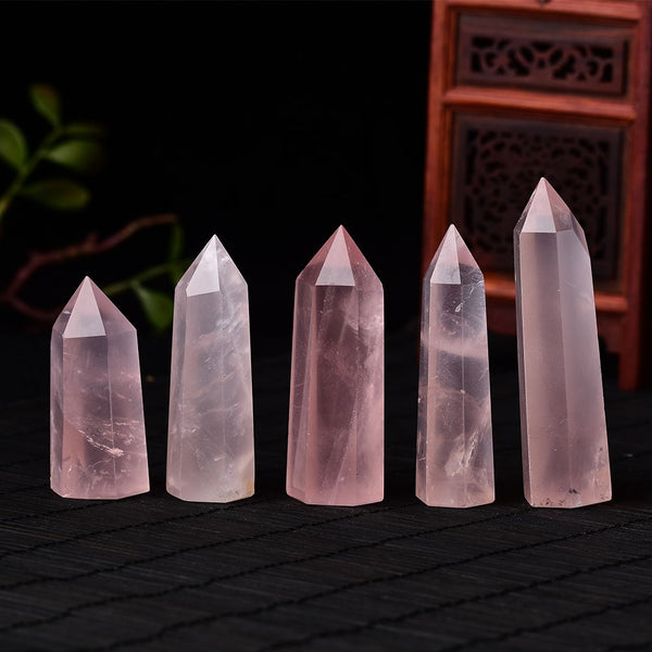 Natural Crystal Rose Quartz Point Healing Stone Hexagonal Prisms 50-80mm Obelisk Wand Treatment Ornaments Stone DIY Gift 1PC