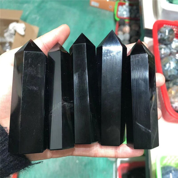 Healing Crystals Wand Tower Natural Black Obsidian Point For Home Decoration