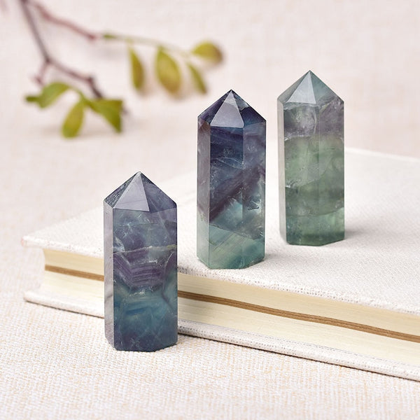 1PC Natural Fluorite Hexagonal Column Crystal Point Healing Wand Mineral Crystal Home Decoration Stone 45-55mm Handmade Ornament