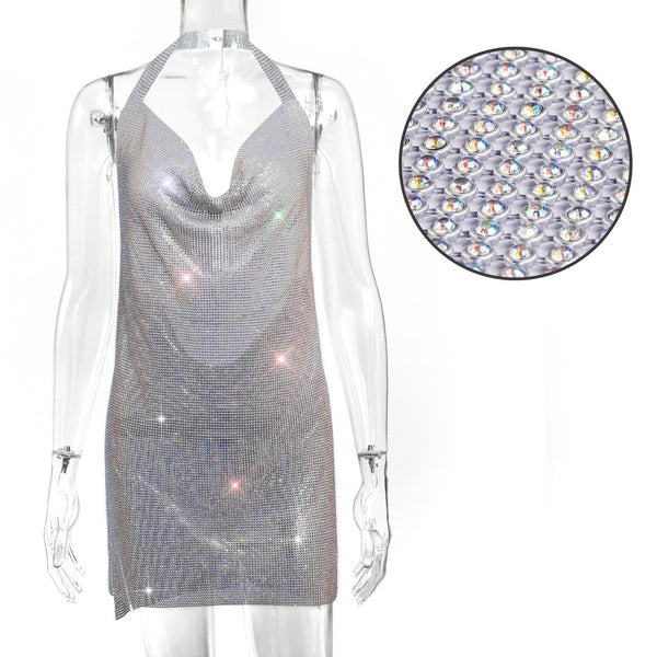 Sexy Backless Rhinestone Summer Dress