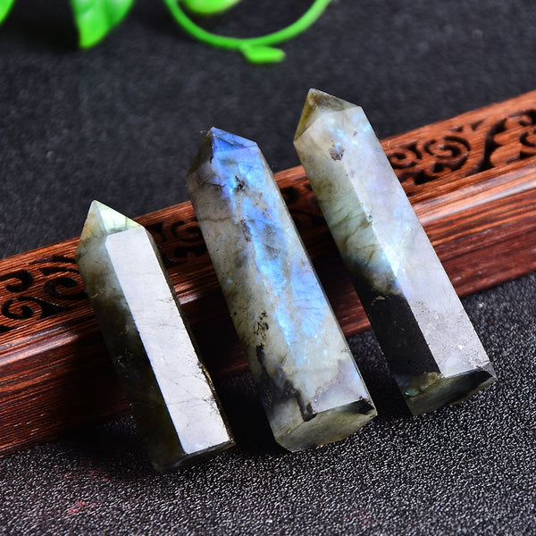 Natural Crystal labradorite Quartz Point Healing Stone Hexagonal Prisms 50-80mm Obelisk Wand Treatment Stone DIY Gift 1PC