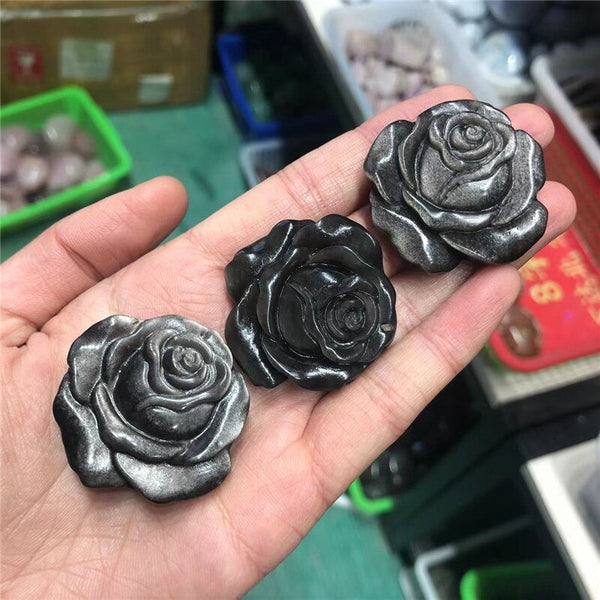 Sun Smiling Face Carving Hand Silver Obsidian Natural Palm Stone Healing Crystals Decor Reiki Statue Witchcraft Supplies Jewelry